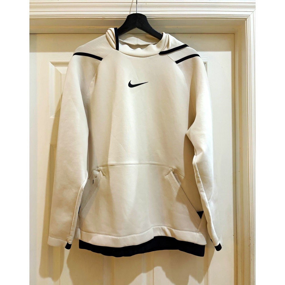 Nike Pro Dri-FIT Hooded Zip Hoodie White/Black Solid Fleece Men's XL